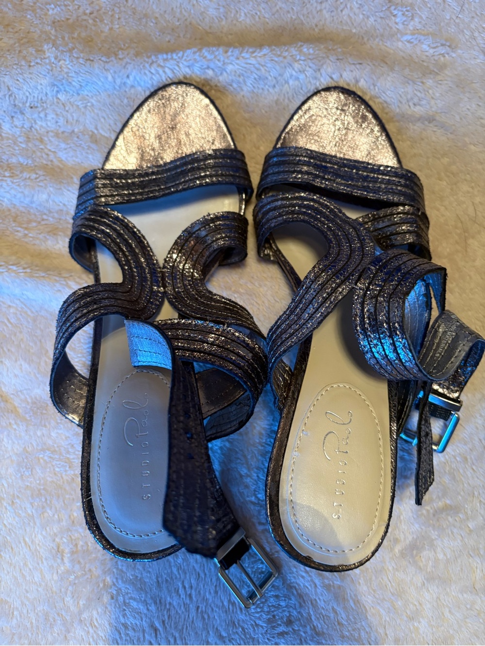 Studio Paolo Metallic Black Strappy Sandals